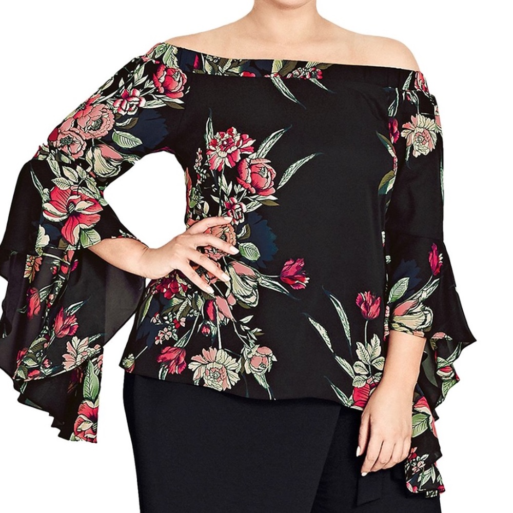 City Chic Black Floral Off-Shoulder Blouse